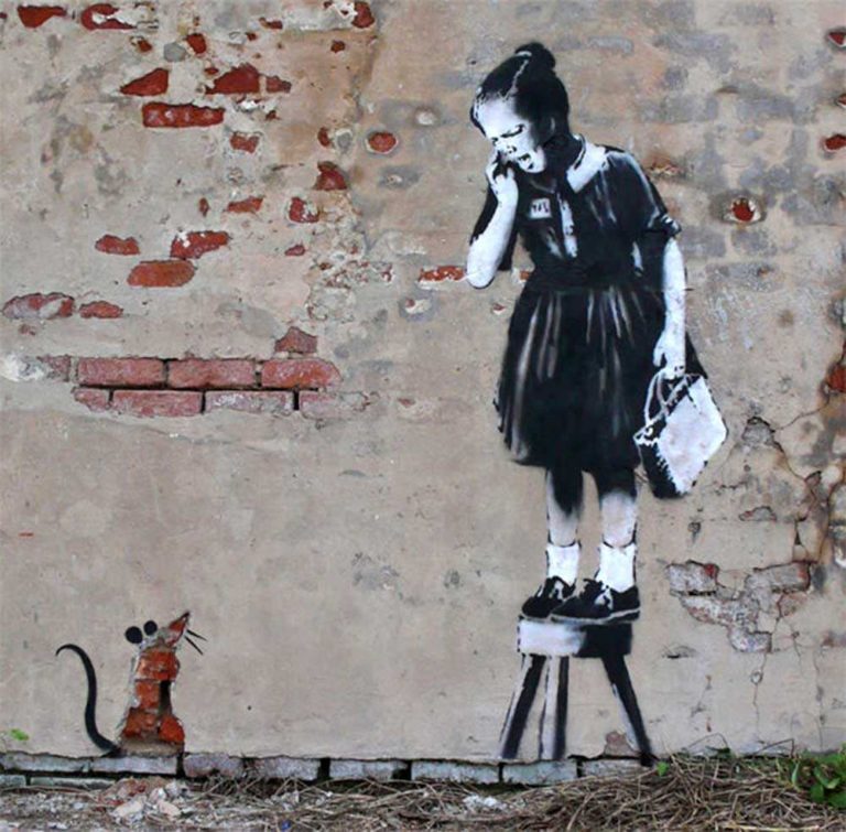Girl on stool Mural-New Orleans by Banksy